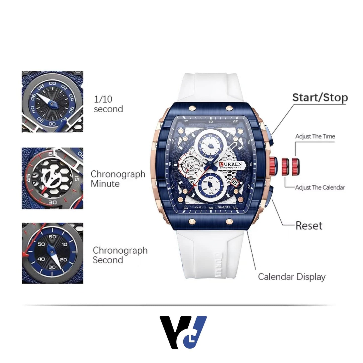 Orologio Curren 8442 Cronografo Tonneau Uomo - Bianco - Watch Lounge Club