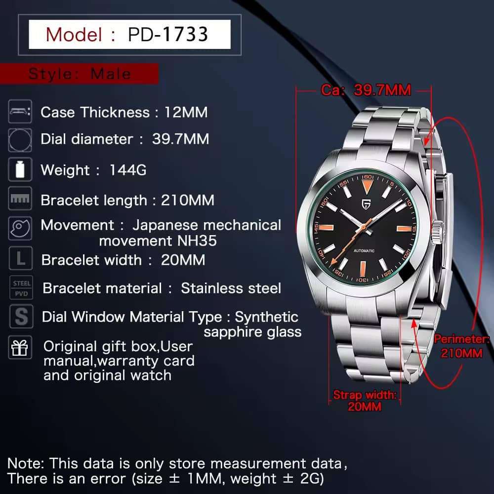 Orologio Pagani Design PD 1733 Automatico (NH35) Uomo - Nero - Watch Lounge Club