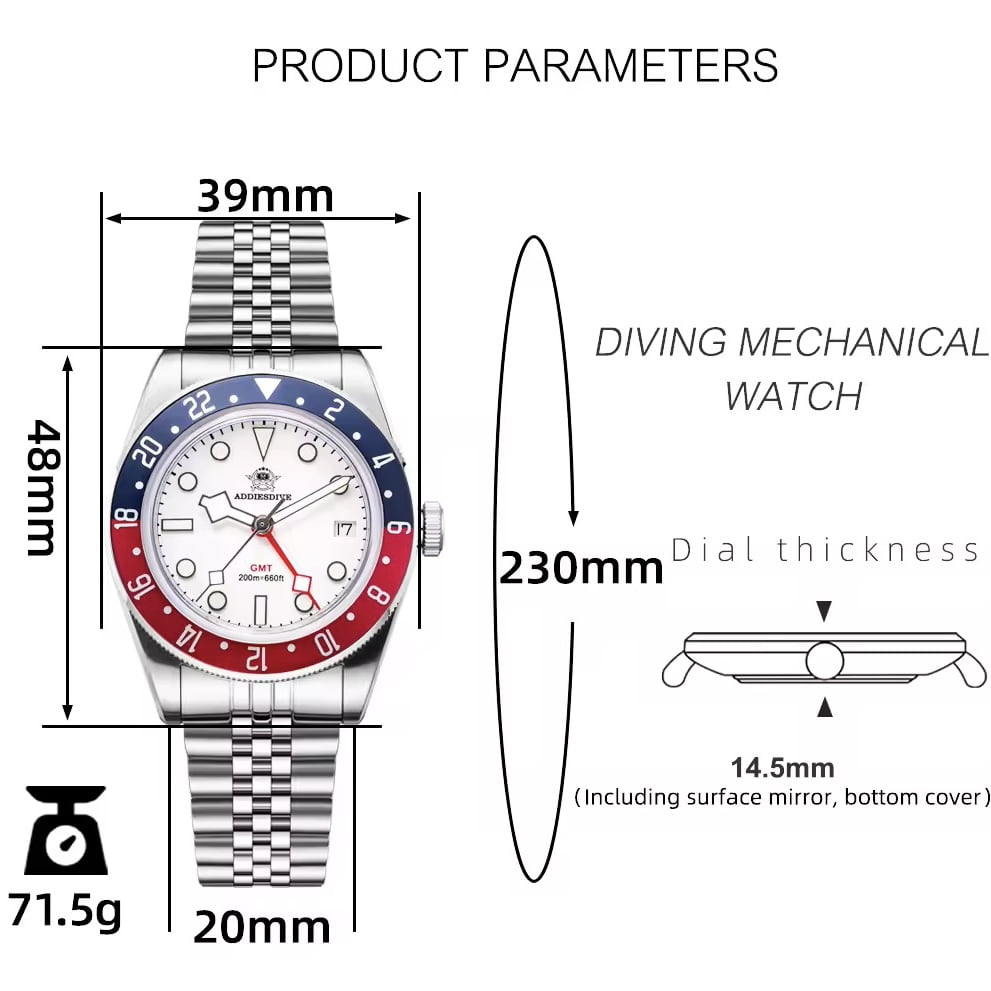 Orologio Addiesdive AD 2044 GMT Svizzero Uomo - Bianco (Rosso/Blu) - Watch Lounge Club
