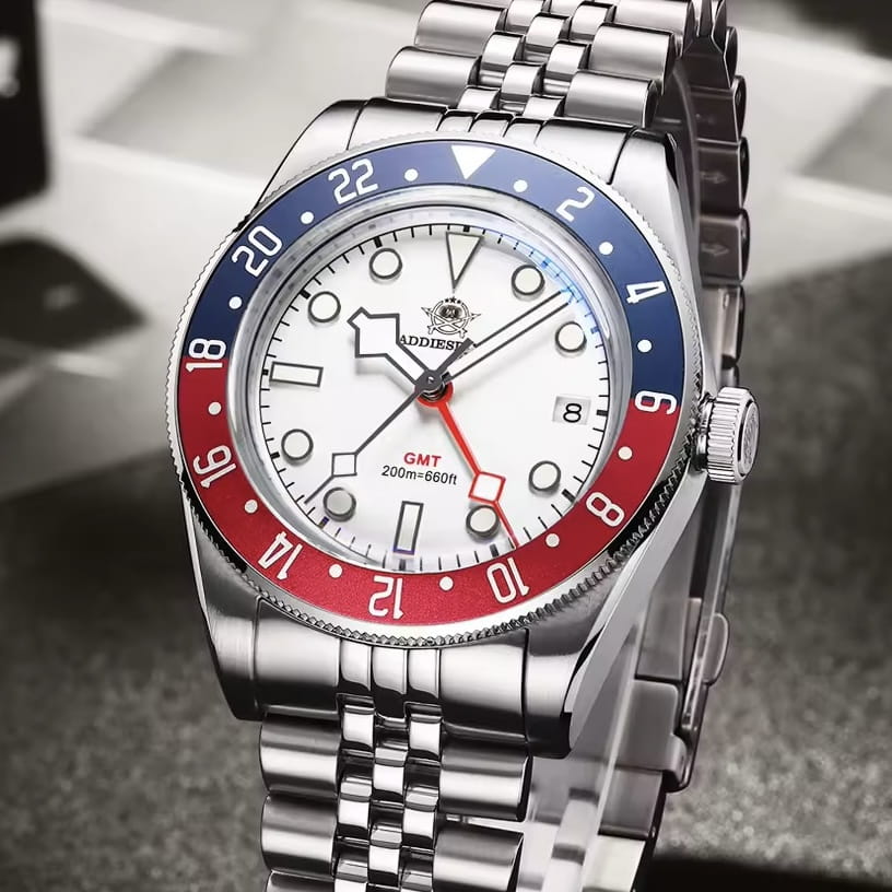 Orologio Addiesdive AD 2044 GMT Svizzero Uomo - Bianco (Rosso/Blu) - Watch Lounge Club