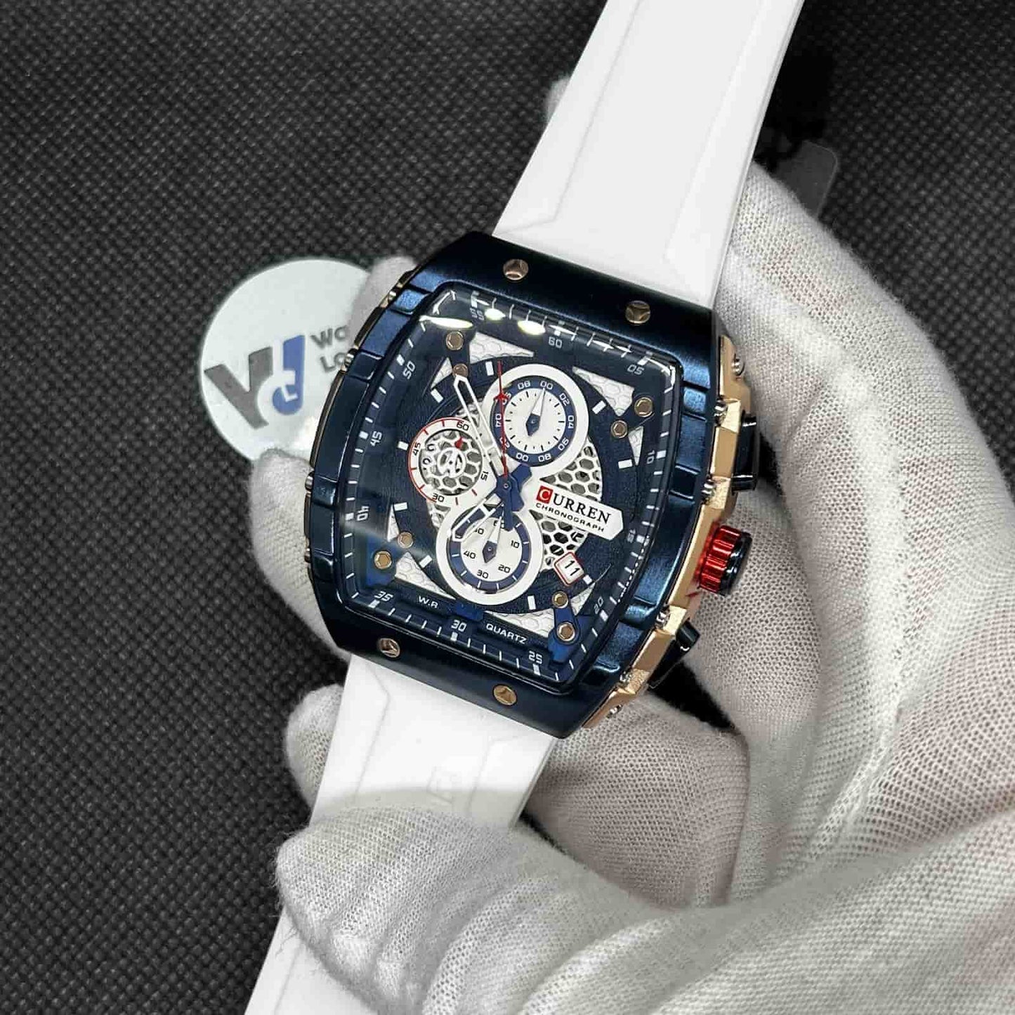Orologio Curren 8442 Cronografo Tonneau Uomo - Bianco - Watch Lounge Club