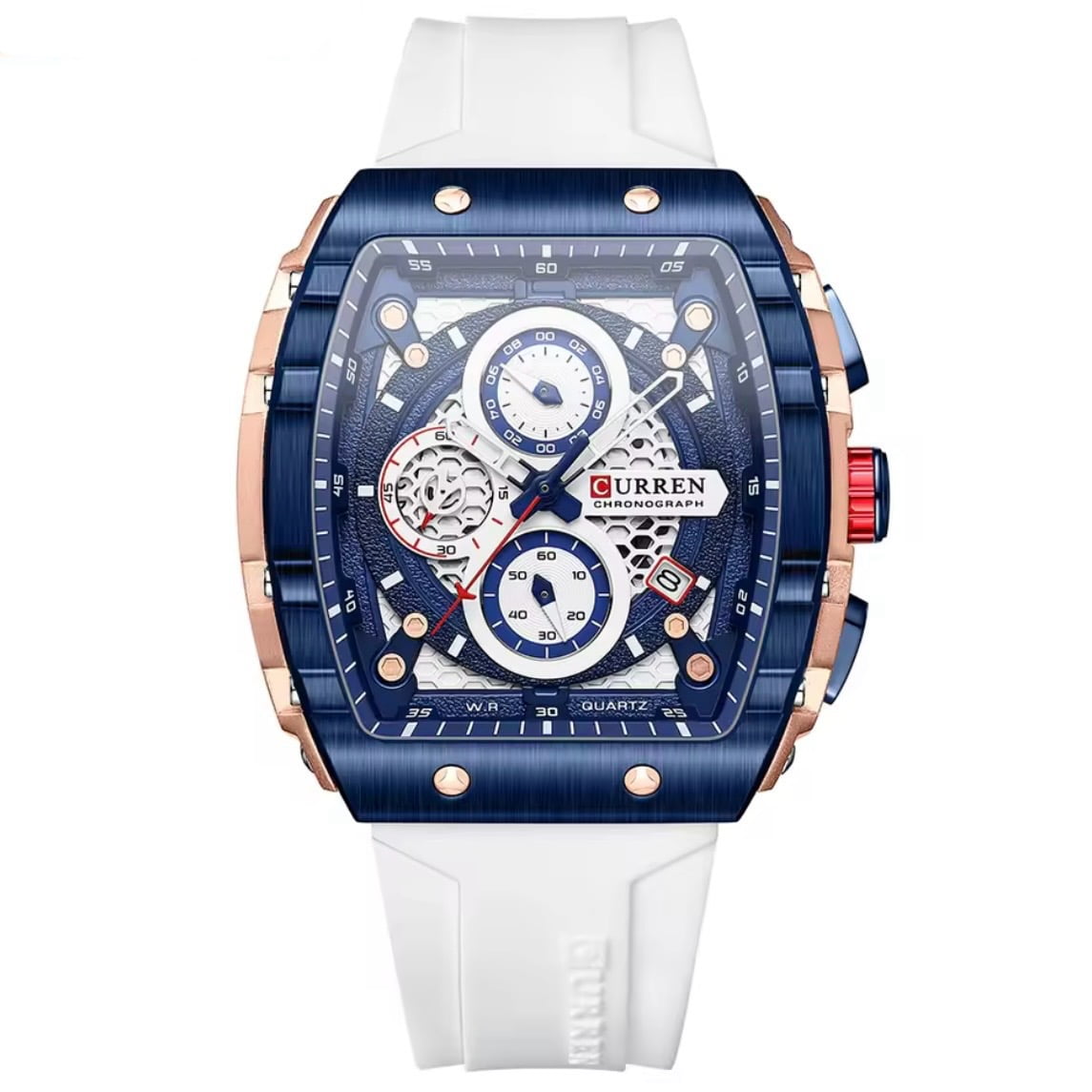 Orologio Curren 8442 Cronografo Tonneau Uomo - Bianco - Watch Lounge Club
