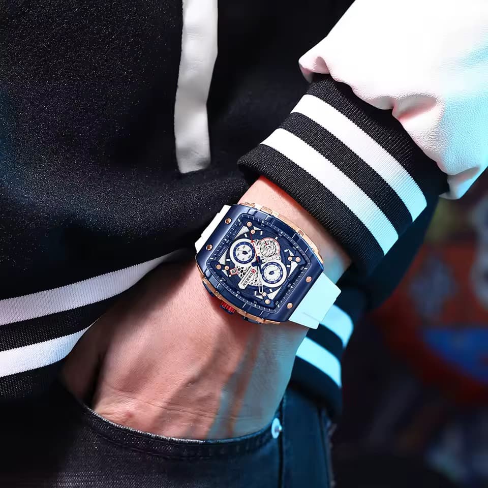 Orologio Curren 8442 Cronografo Tonneau Uomo - Bianco - Watch Lounge Club