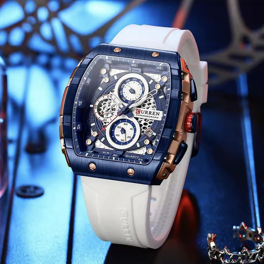 Orologio Curren 8442 Cronografo Tonneau Uomo - Bianco - Watch Lounge Club