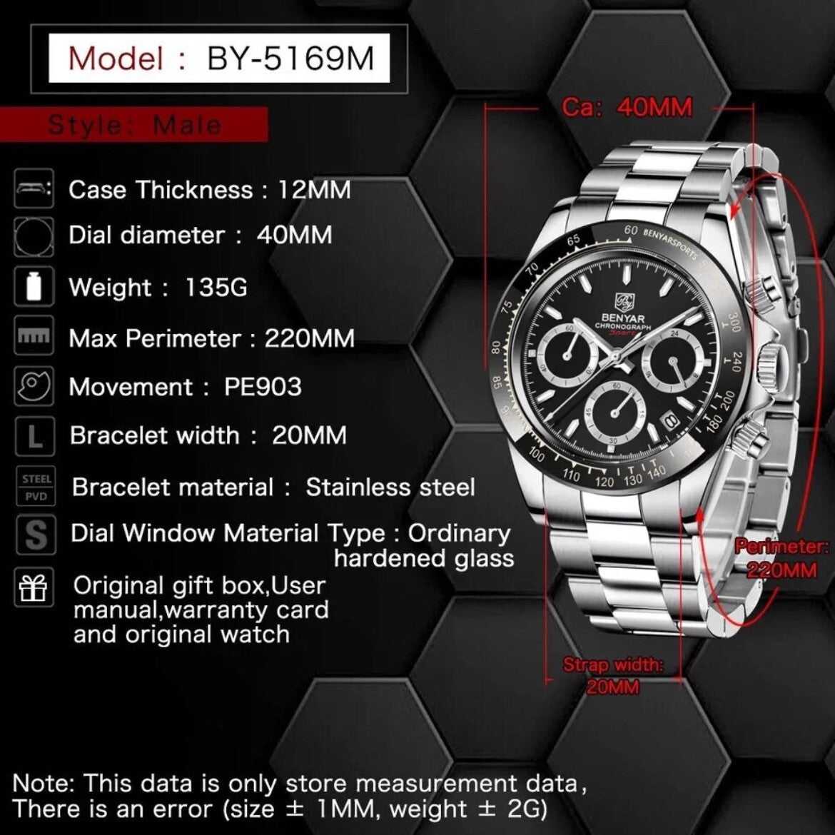 Orologio Benyar BY 5169 Cronografo Uomo - Nero - Watch Lounge Club
