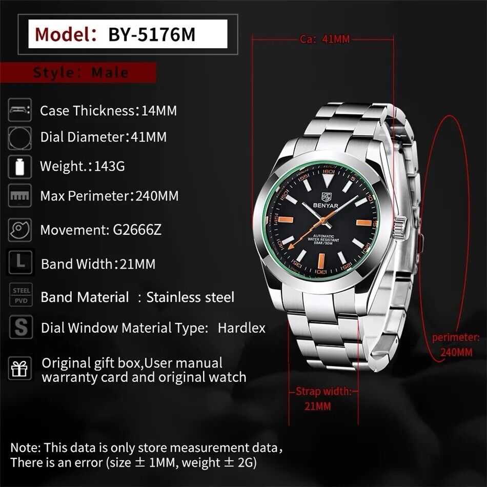 Orologio Benyar BY 5176 Automatico Uomo - Nero - Watch Lounge Club