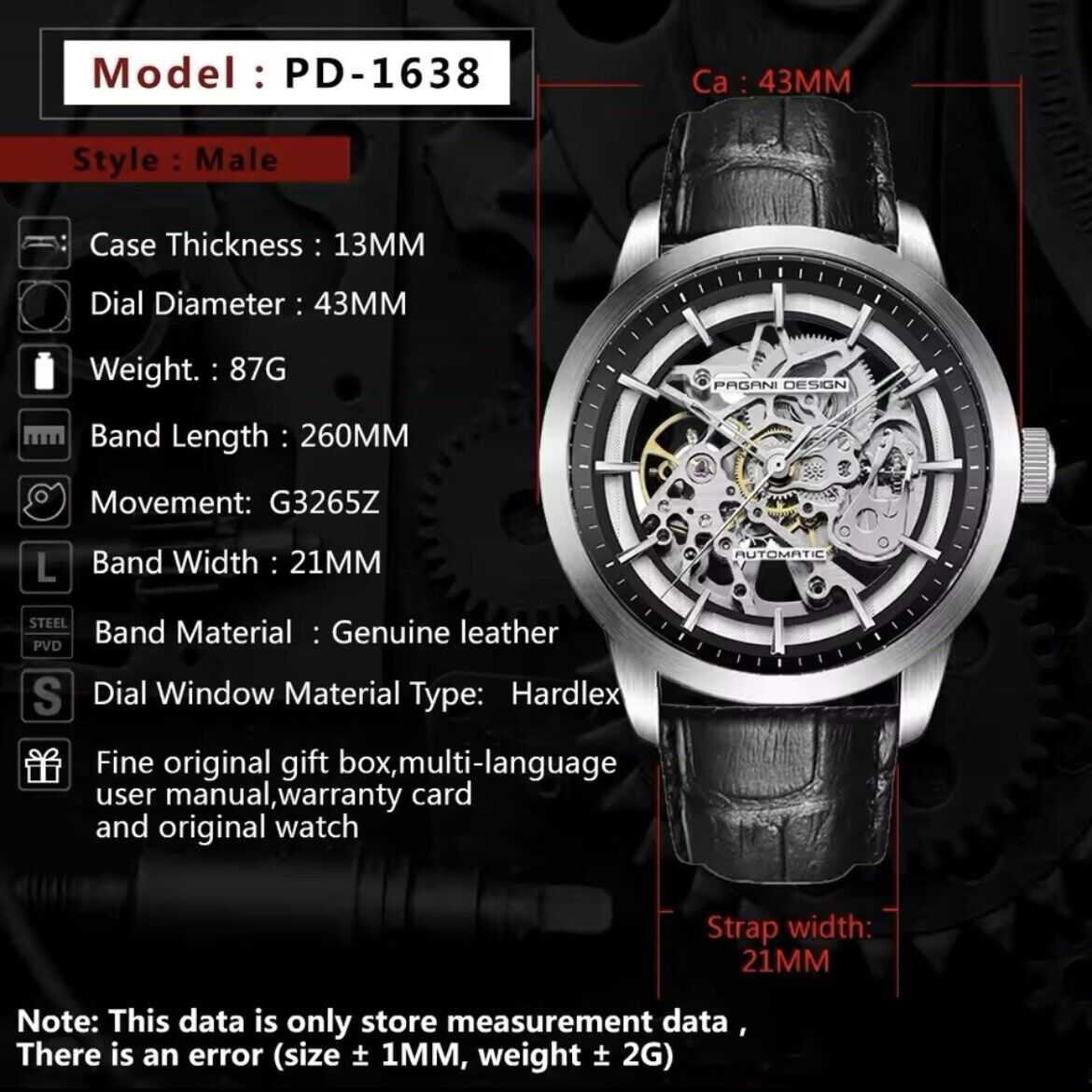 Orologio Pagani Design PD 1638 Automatico Skeleton Uomo - Nero - Watch Lounge Club