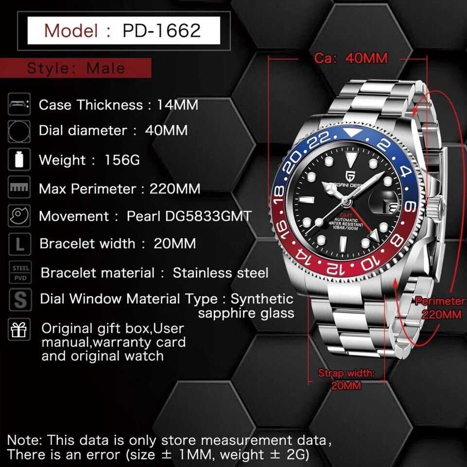 Orologio Pagani Design PD 1662 GMT Automatico Uomo - Rosso/Blu - Watch Lounge Club
