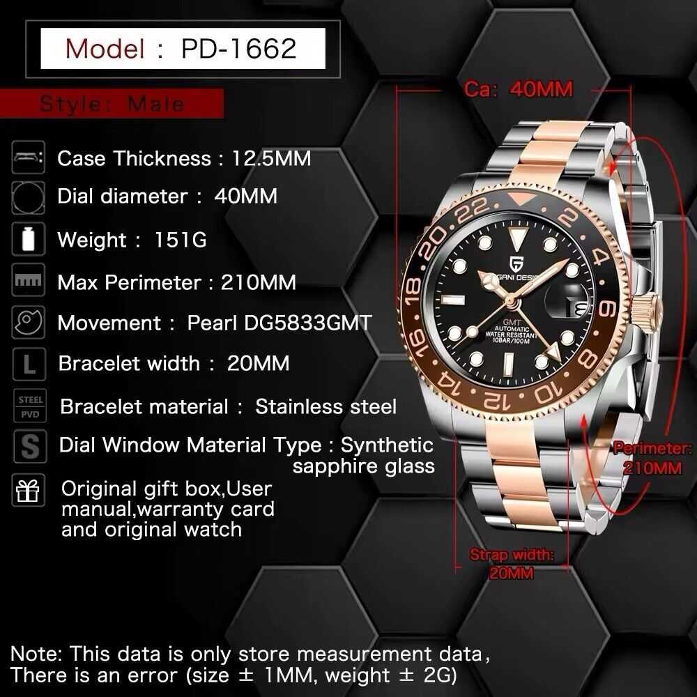 Orologio Pagani Design PD 1662 GMT Automatico Uomo - Nero/Oro - Watch Lounge Club