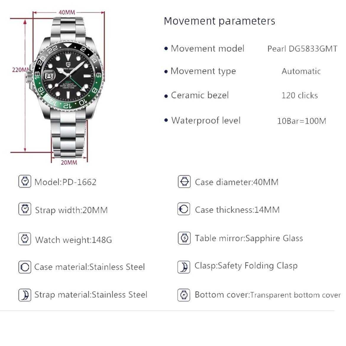 Orologio Pagani Design PD 1662 GMT Automatico Uomo - Verde/Nero - Watch Lounge Club