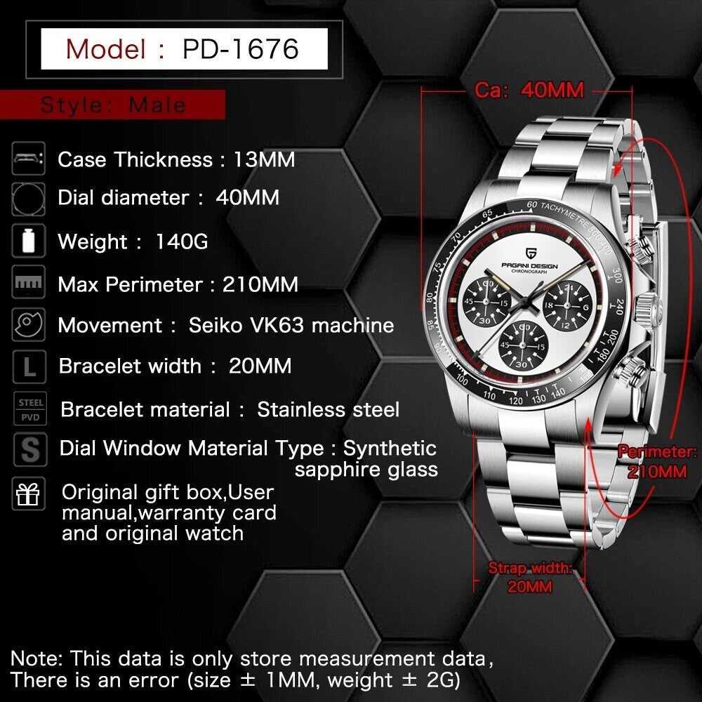 Orologio Pagani Design PD 1676 "Panda" Cronografo Uomo - Nero - Watch Lounge Club