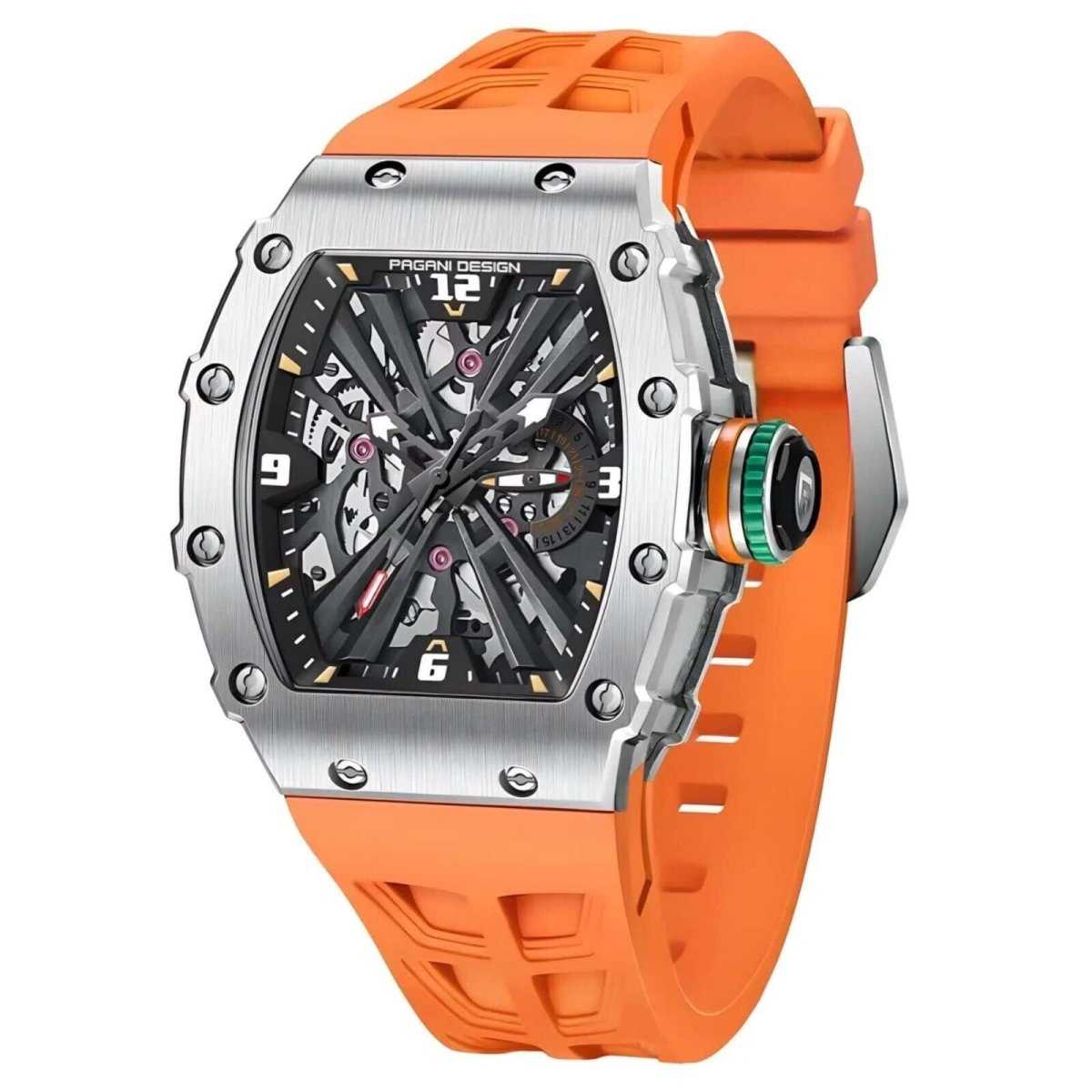 Orologio Pagani Design PD 1738 Skeleton Tonneau Uomo - Arancione - Watch Lounge Club