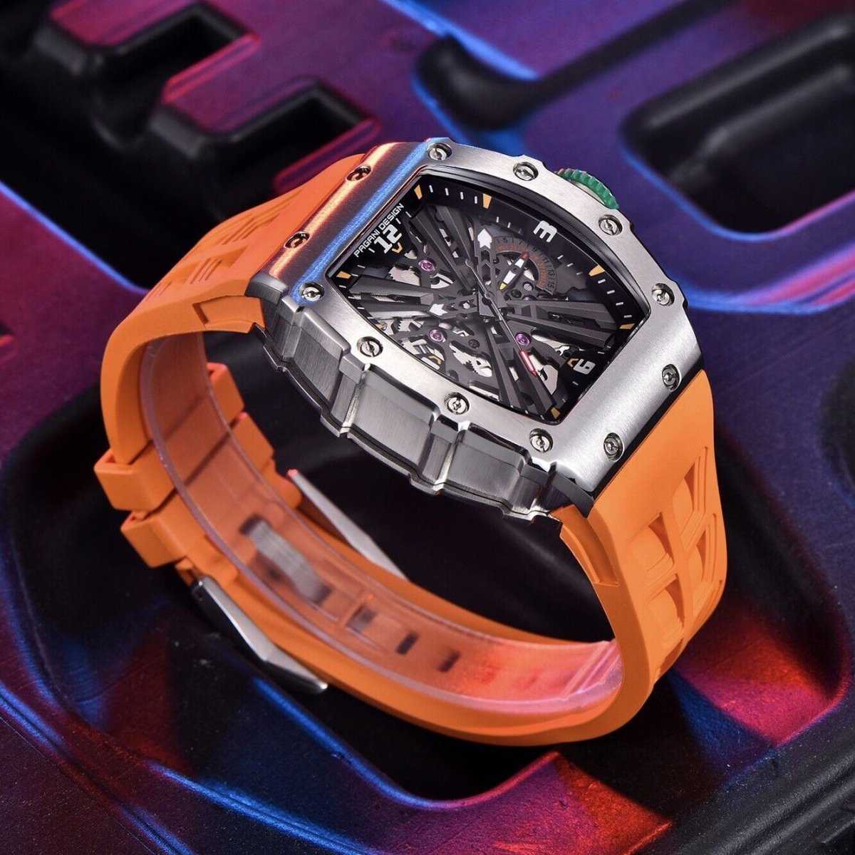 Orologio Pagani Design PD 1738 Skeleton Tonneau Uomo - Arancione - Watch Lounge Club