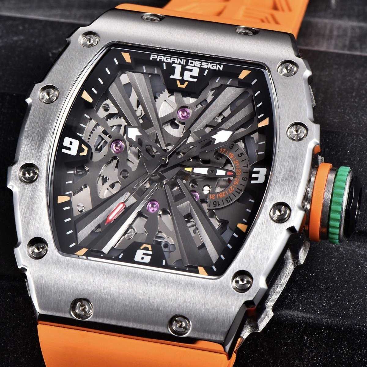 Orologio Pagani Design PD 1738 Skeleton Tonneau Uomo - Arancione - Watch Lounge Club