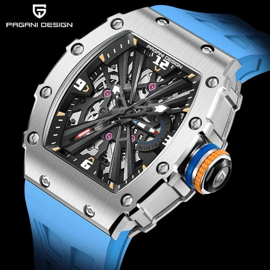 Orologio Pagani Design PD 1738 Skeleton Tonneau Uomo - Azzurro - Watch Lounge Club