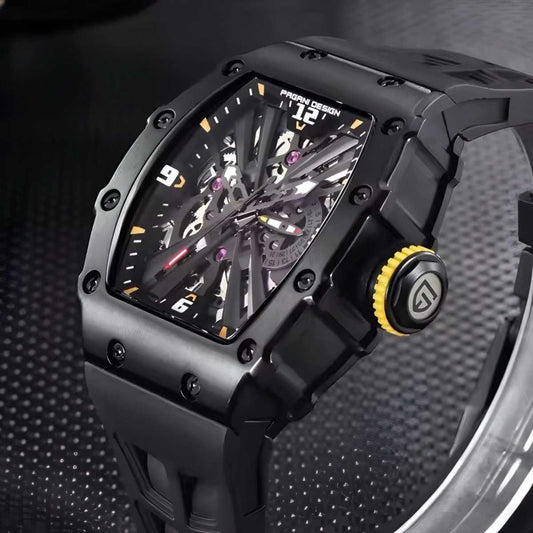 Orologio Pagani Design PD 1738 Skeleton Tonneau Uomo - Nero - Watch Lounge Club