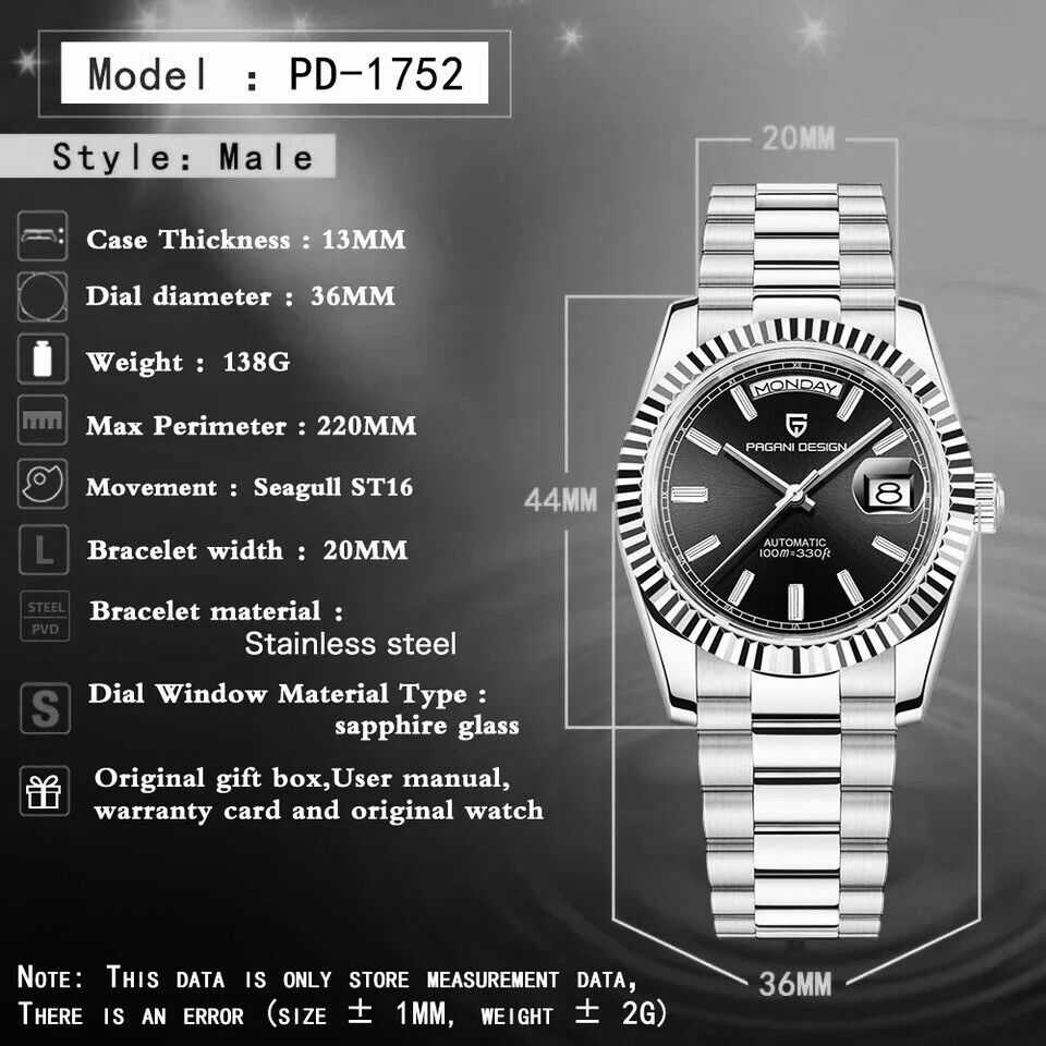 Orologio Pagani Design PD 1752 Automatico - 36mm (Blu) - Watch Lounge Club