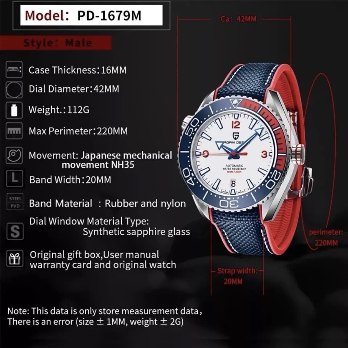 Orologio Pagani Design PD 1679 Subacqueo Automatico (NH35) Uomo - Bianco