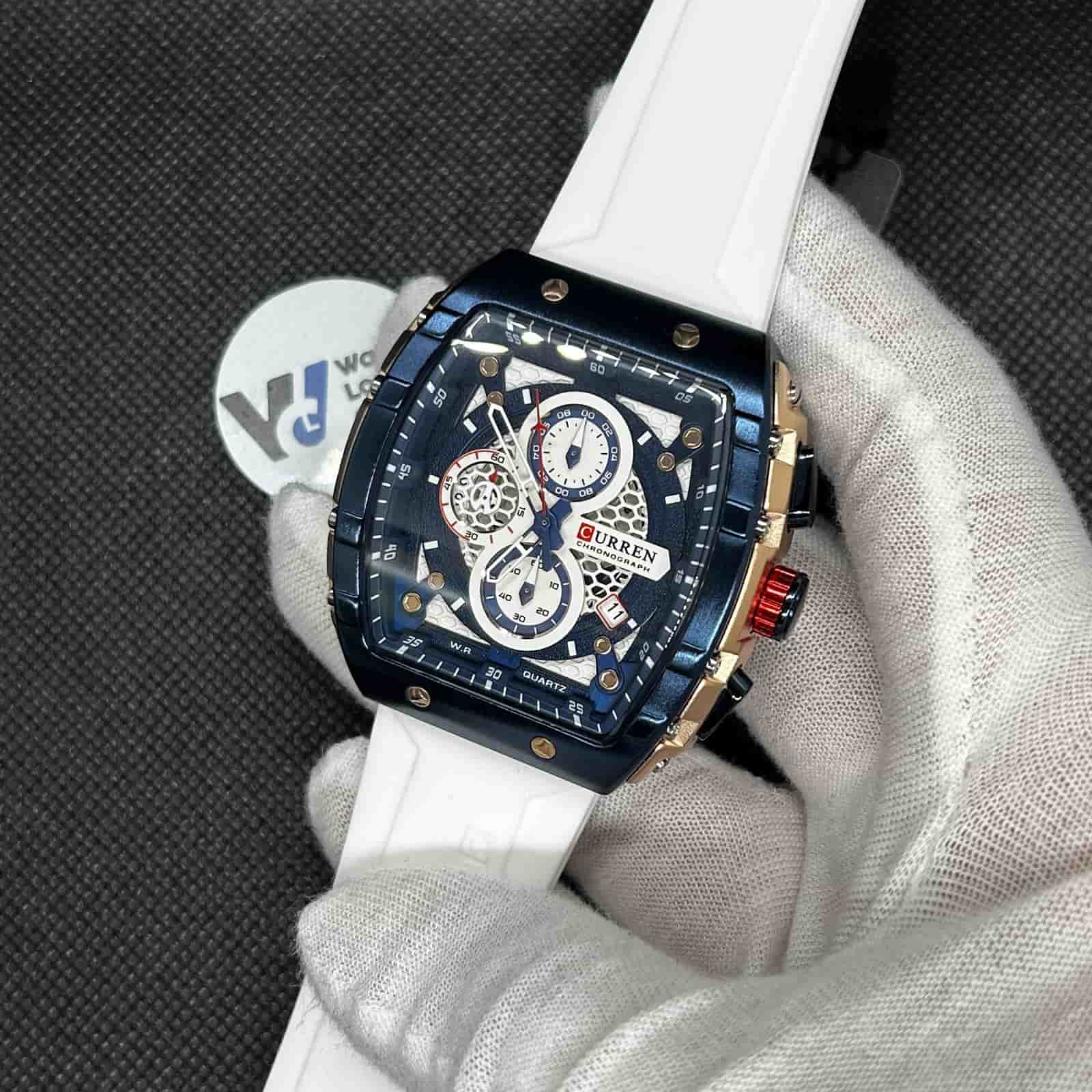 Orologio Curren 8442 Cronografo Tonneau Uomo - Bianco - Watch Lounge Club