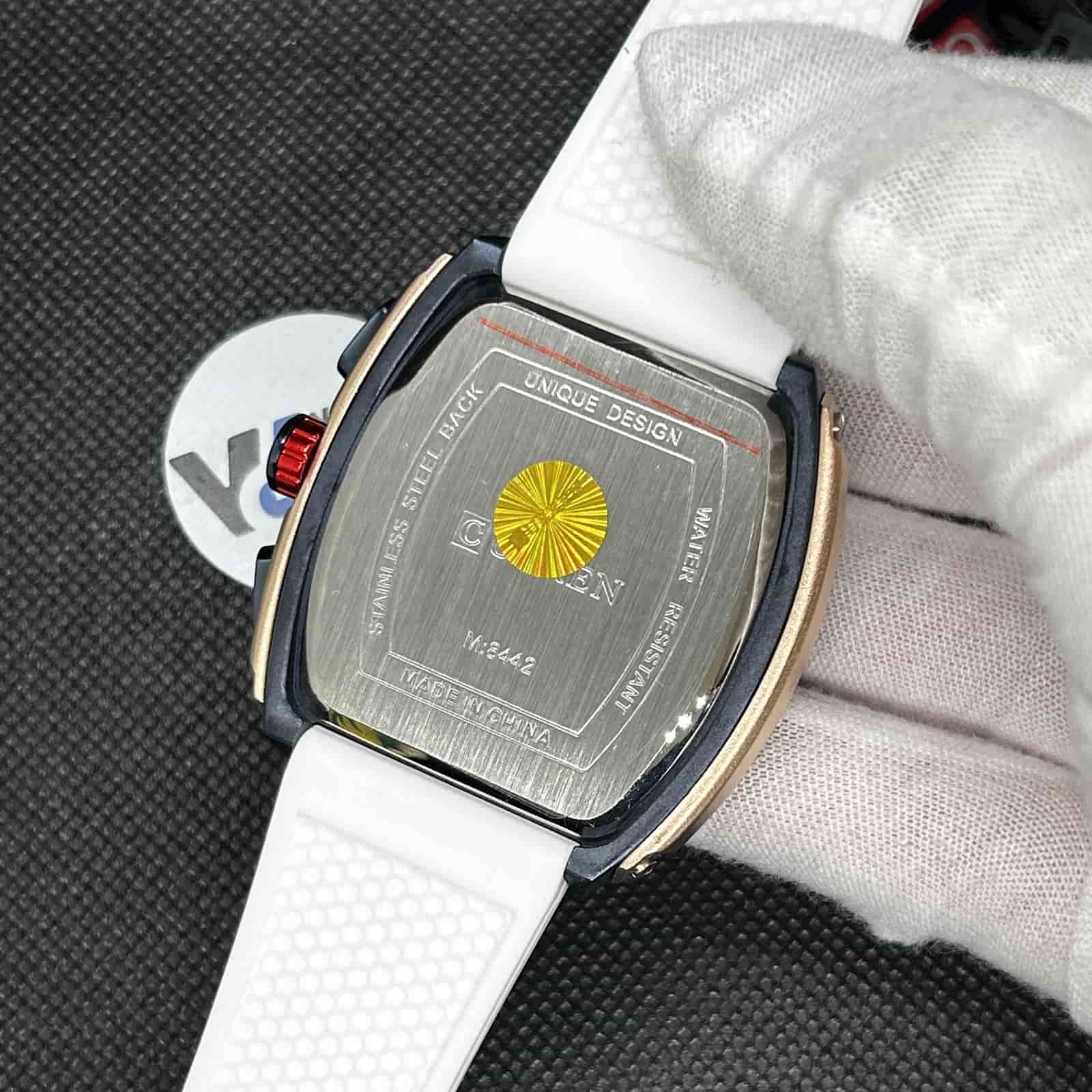 Orologio Curren 8442 Cronografo Tonneau Uomo - Bianco - Watch Lounge Club