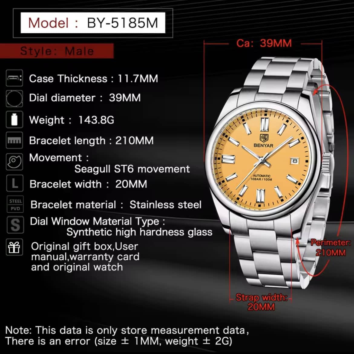 Orologio Benyar BY 5185 Automatico Uomo - Giallo - Watch Lounge Club