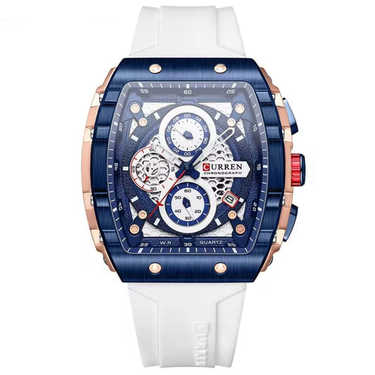 Orologio Curren 8442 Cronografo Tonneau Uomo - Bianco - Watch Lounge Club