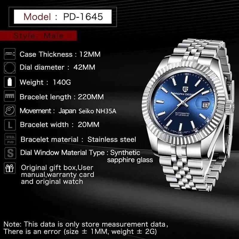 Orologio Pagani Design PD 1645 Automatico (NH35) Uomo  - Blu - Watch Lounge Club
