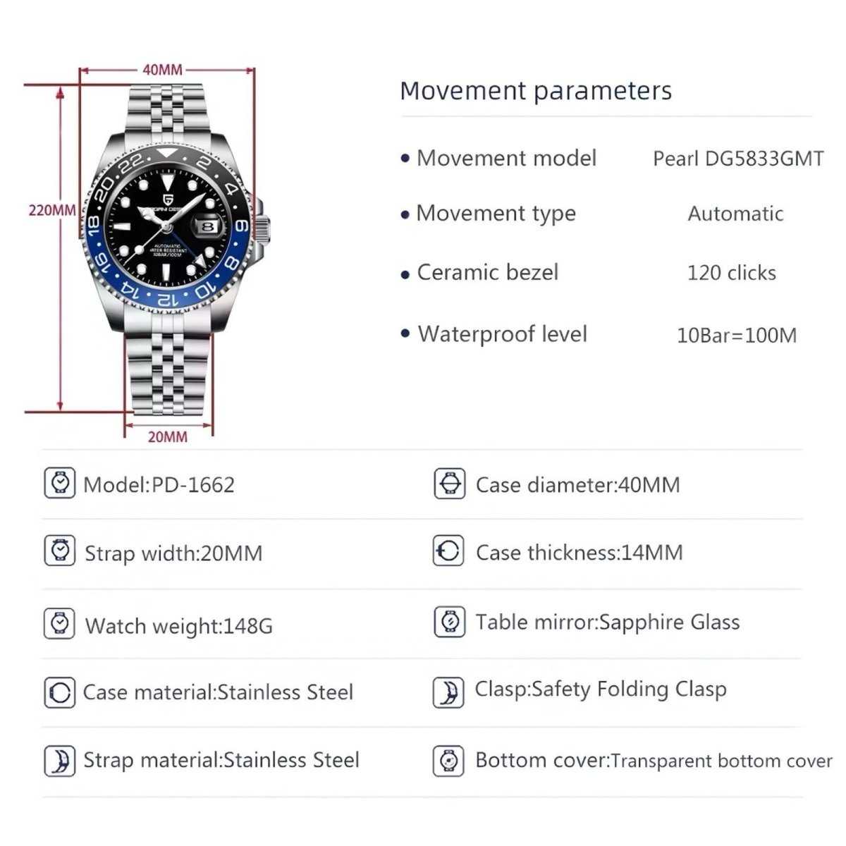Orologio Pagani Design PD 1662 GMT Automatico Uomo - Blu/Nero - Watch Lounge Club