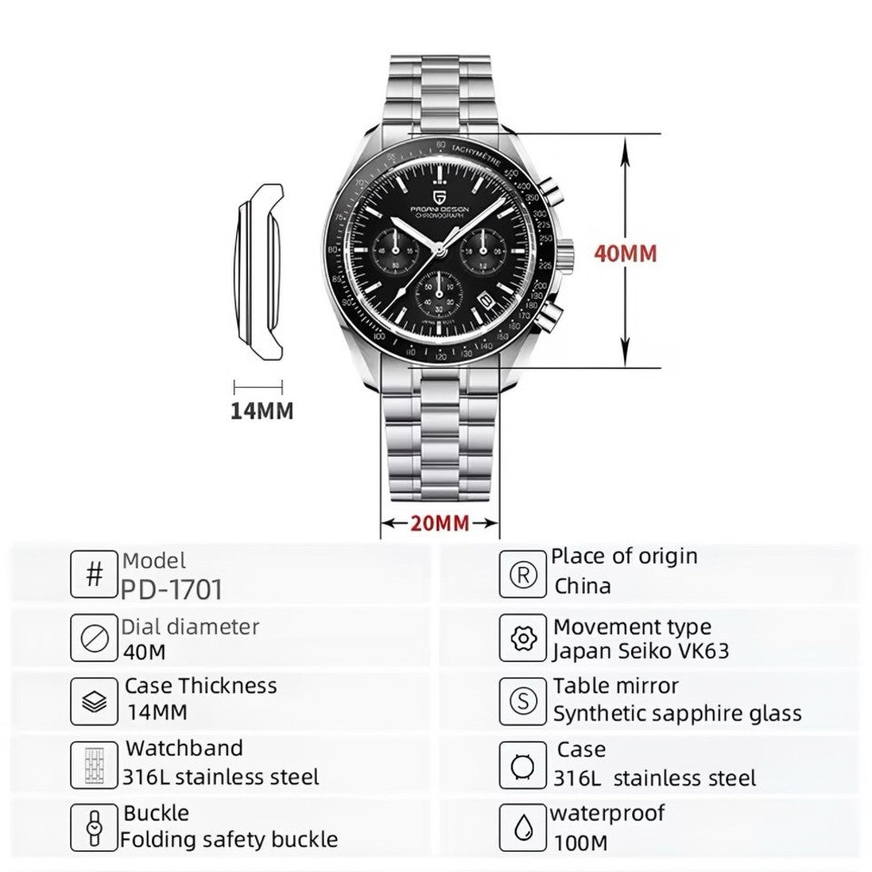 Orologio Pagani Design PD 1701 Cronografo Uomo - Nero - Watch Lounge Club