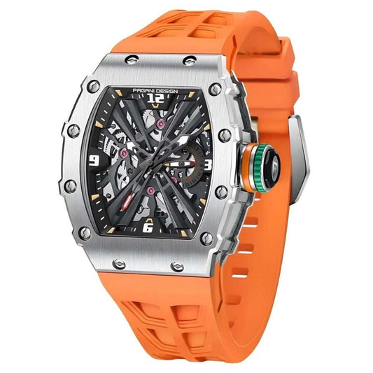 Orologio Pagani Design PD 1738 Skeleton Tonneau Uomo - Arancione - Watch Lounge Club