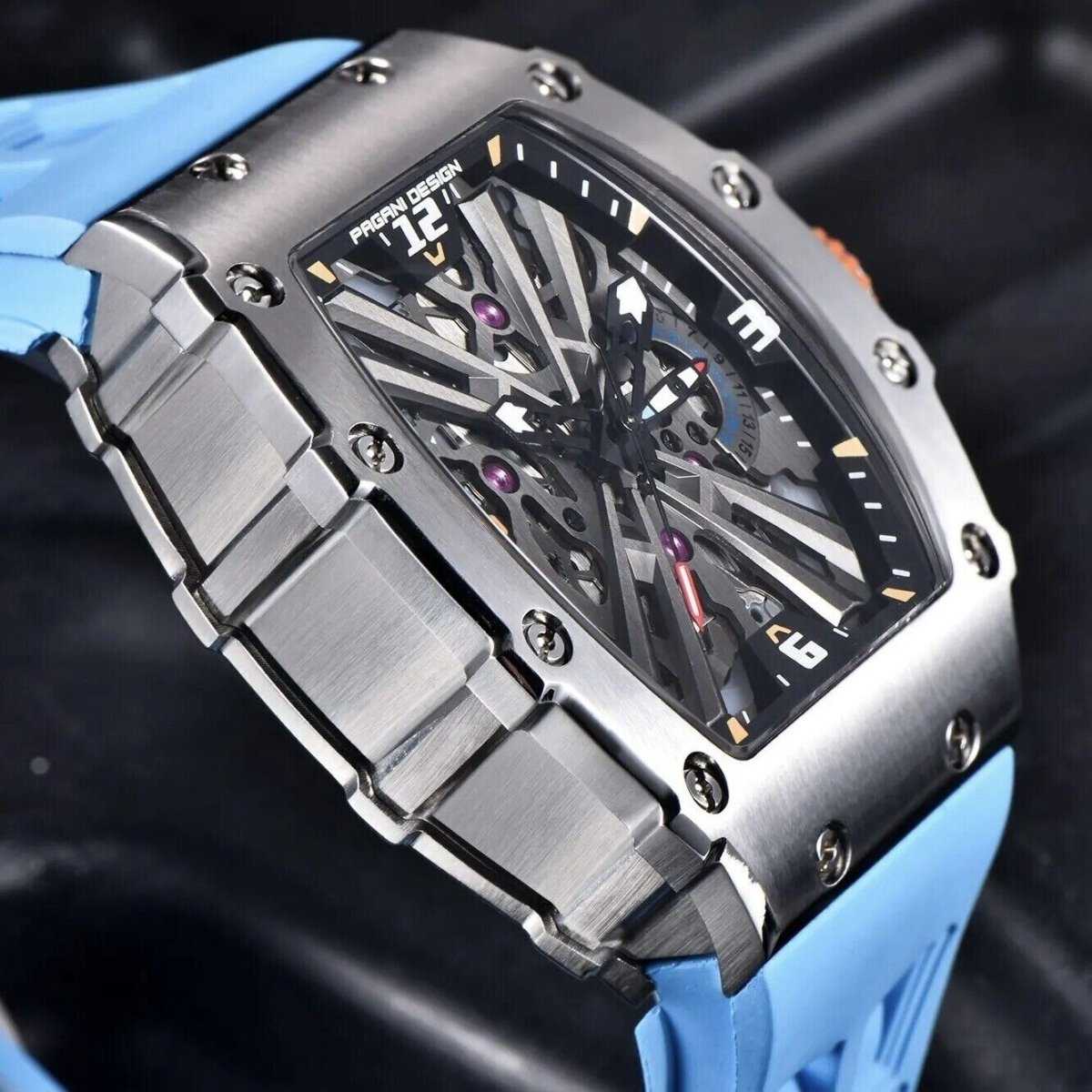 Orologio Pagani Design PD 1738 Skeleton Tonneau Uomo - Azzurro - Watch Lounge Club