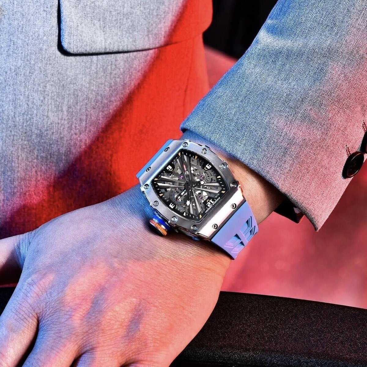 Orologio Pagani Design PD 1738 Skeleton Tonneau Uomo - Azzurro - Watch Lounge Club