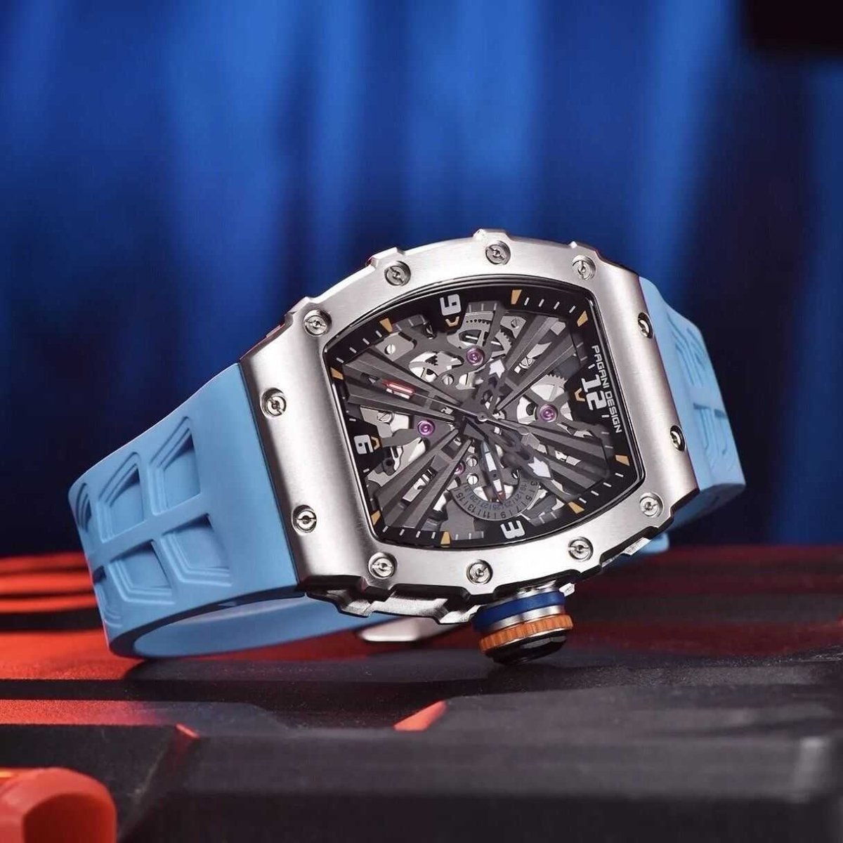 Orologio Pagani Design PD 1738 Skeleton Tonneau Uomo - Azzurro - Watch Lounge Club