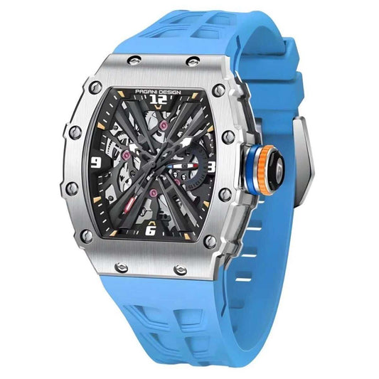 Orologio Pagani Design PD 1738 Skeleton Tonneau Uomo - Azzurro - Watch Lounge Club