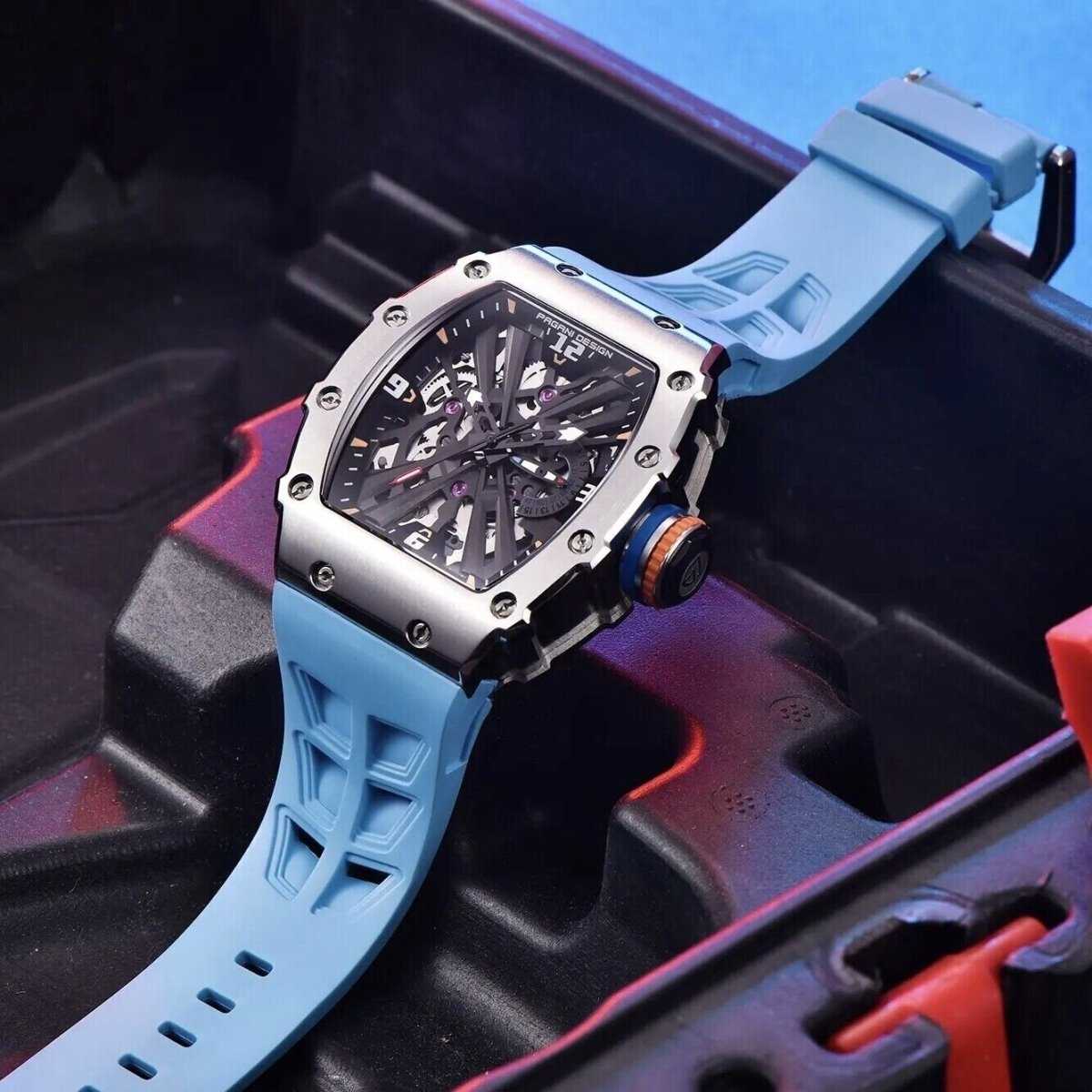 Orologio Pagani Design PD 1738 Skeleton Tonneau Uomo - Azzurro - Watch Lounge Club