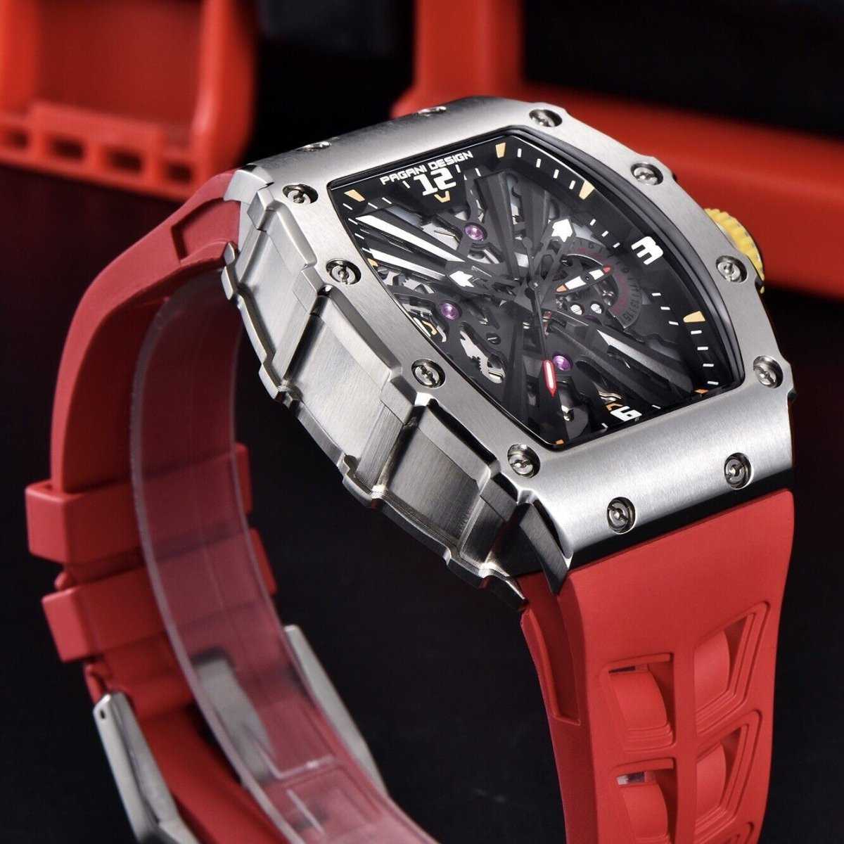 Orologio Pagani Design PD 1738 Skeleton Tonneau Uomo - Rosso - Watch Lounge Club