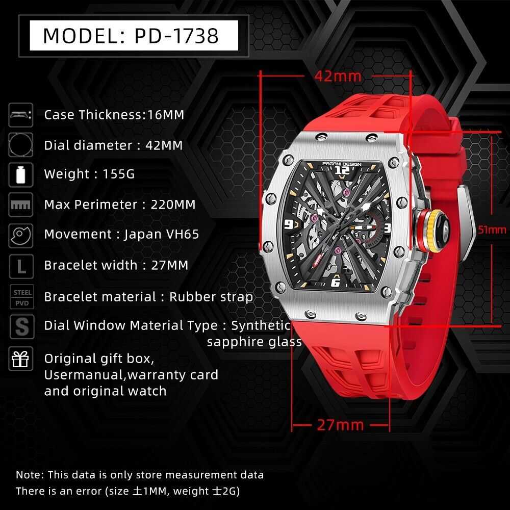 Orologio Pagani Design PD 1738 Skeleton Tonneau Uomo - Rosso - Watch Lounge Club