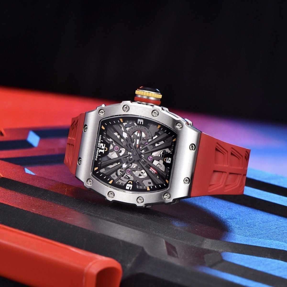 Orologio Pagani Design PD 1738 Skeleton Tonneau Uomo - Rosso - Watch Lounge Club