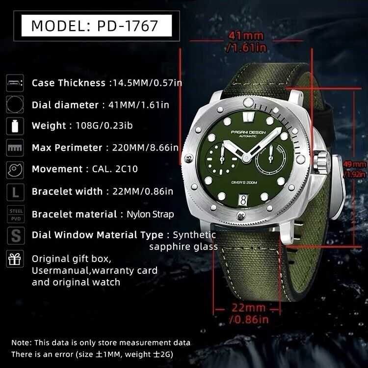Orologio Pagani Design PD 1767 Subacqueo Automatico Uomo - Verde - Watch Lounge Club
