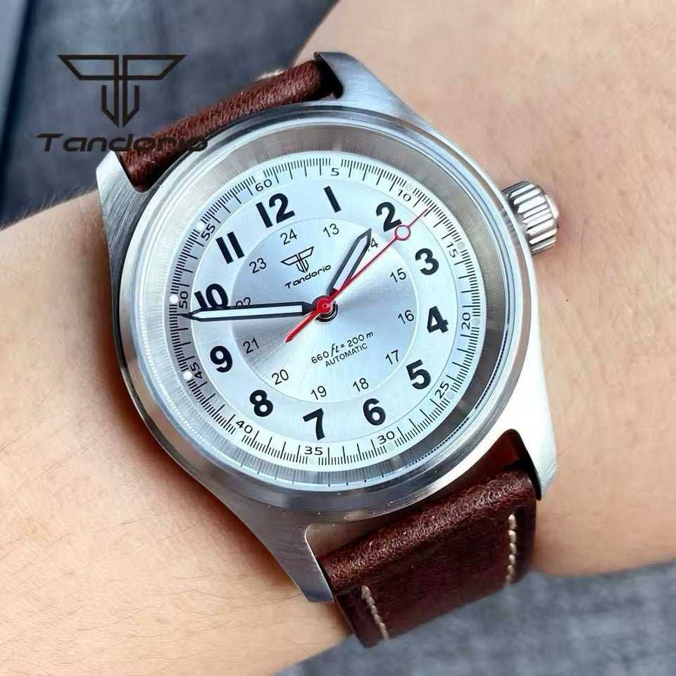 Orologio Tandorio Field Watch Automatico (NH35) Militare Uomo - 36mm (Argento) - Watch Lounge Club