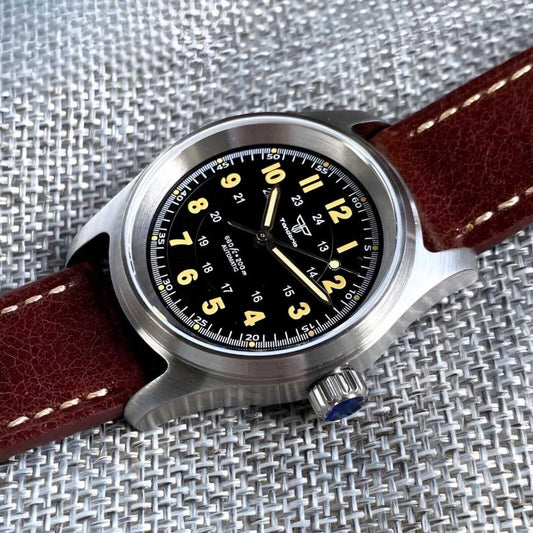 Orologio Tandorio Field Watch Automatico (NH35) Militare Uomo - 36mm (Nero) - Watch Lounge Club