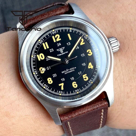 Orologio Tandorio Field Watch Automatico (NH35) Militare Uomo - 36mm (Nero) - Watch Lounge Club