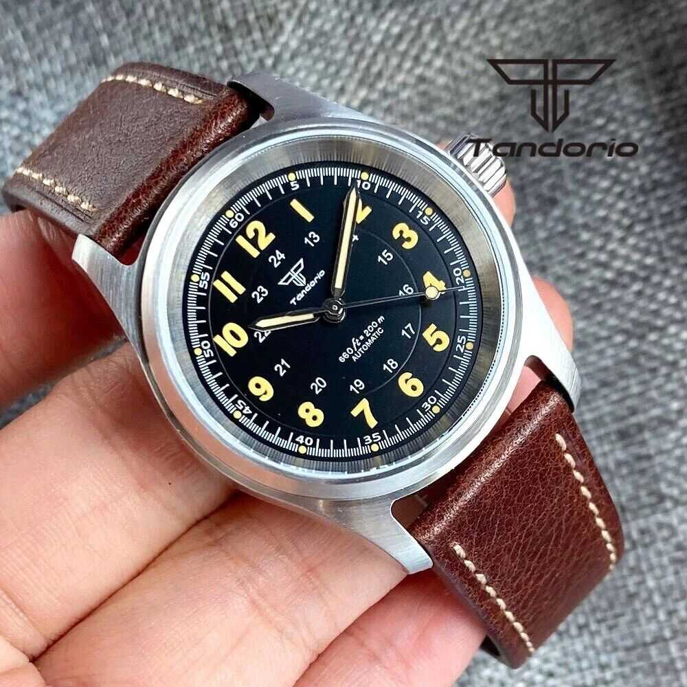 Orologio Tandorio Field Watch Automatico (NH35) Militare Uomo - 36mm (Nero) - Watch Lounge Club