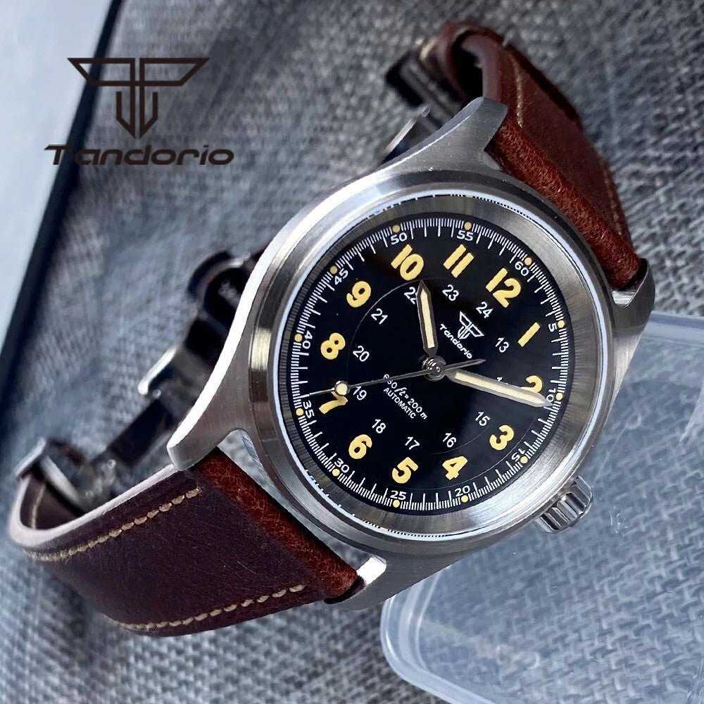 Orologio Tandorio Field Watch Automatico (NH35) Militare Uomo - 36mm (Nero) - Watch Lounge Club