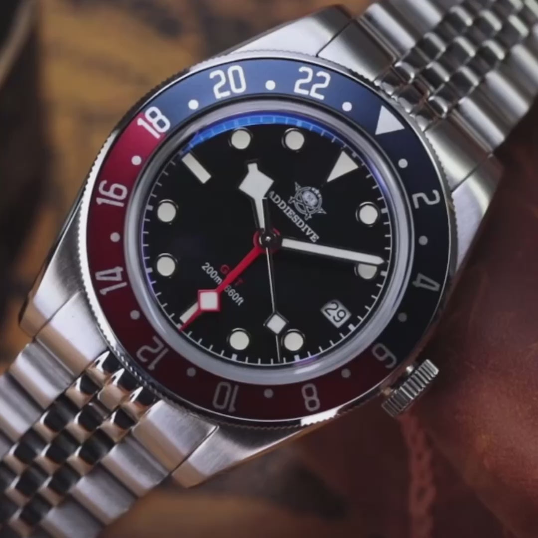 Orologio Addiesdive AD 2044 GMT Svizzero Uomo - Nero Pepsi (Rosso/Blu) - Watch Lounge Club