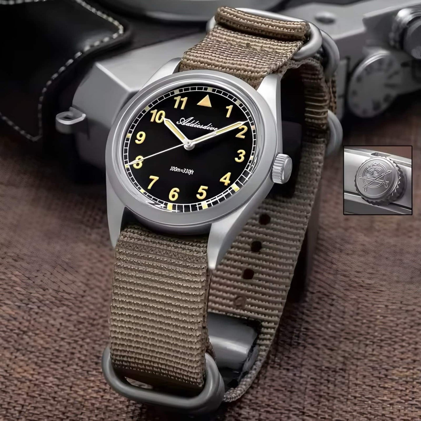 Orologio Addiesdive AD 2079 Field Watch Vintage Uomo - Khaki - Watch Lounge Club